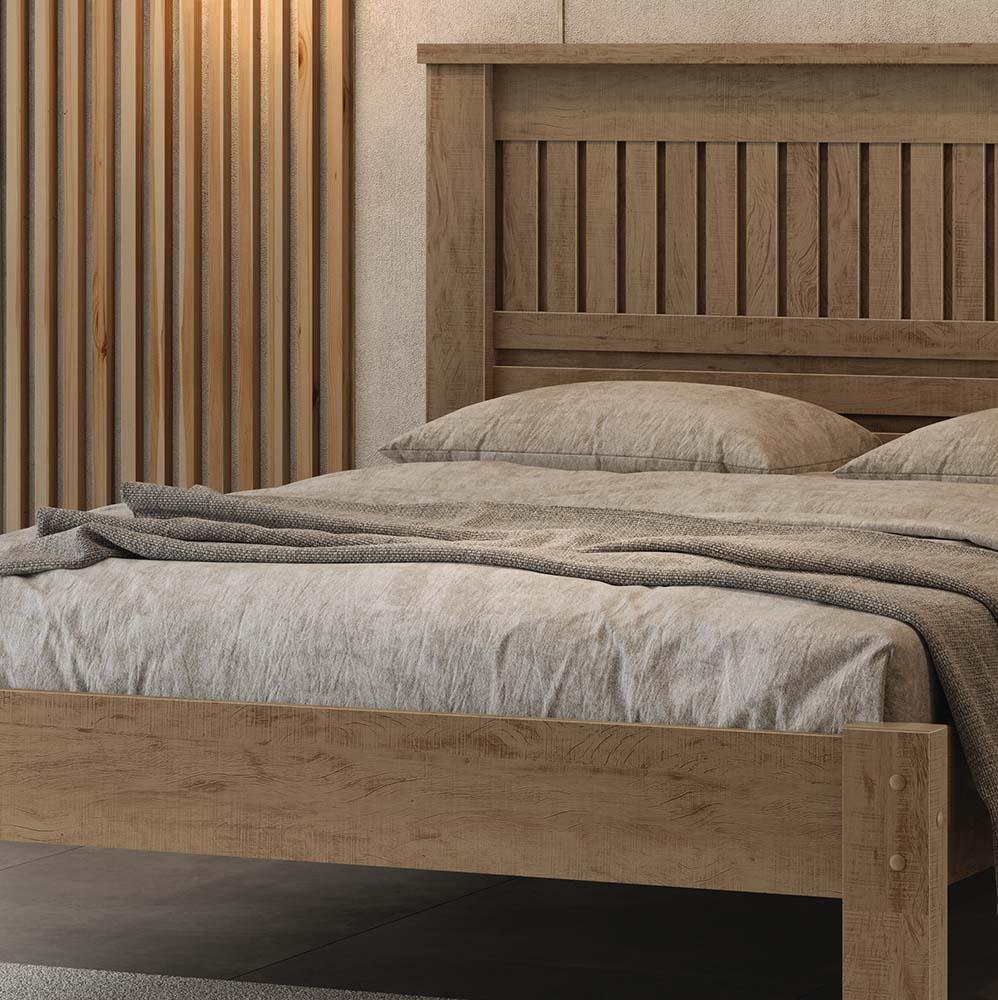 Cama de Casal com Cabeceira 100% Mdf com Colchão Castanho Mônaco