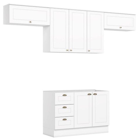 Cozinha Completa Americana 4 Peças 7 Portas 3 Gavetas MDF 280cm Branco Móveis Henn