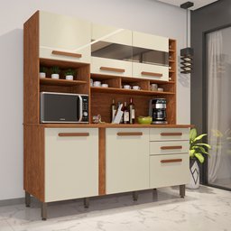 Armário de Cozinha Porta com Espelho 6 Portas 2 Gavetas Alexia Imop Cinamomo / Off White - 2