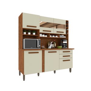 Armário de Cozinha Porta com Espelho 6 Portas 2 Gavetas Alexia Imop Cinamomo / Off White