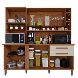 Armário de Cozinha Porta com Espelho 6 Portas 2 Gavetas Alexia Imop Cinamomo / Off White - 3