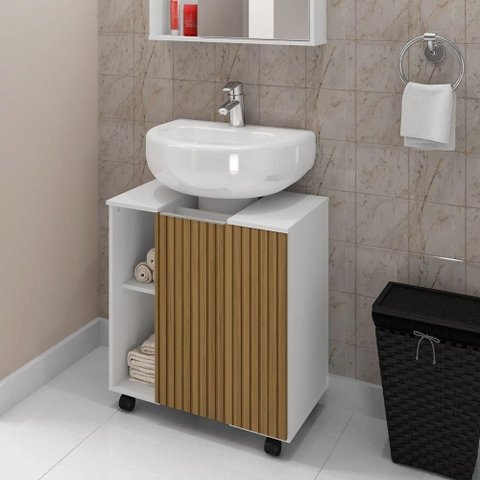 Gabinete para Banheiro Pequin Bechara 2075554 Banheiro Branco/ripado - Ofertamo