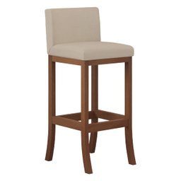 Kit 2 Banquetas Média Encosto Estofado 38x90Cm Ilha Espanha Madeira Maciça Castanho Suede Bege CCS - 1