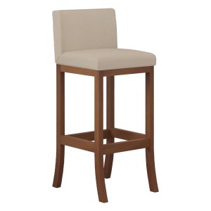 Kit 2 Banquetas Média Encosto Estofado 38x90Cm Ilha Espanha Madeira Maciça Castanho Suede Bege CCS