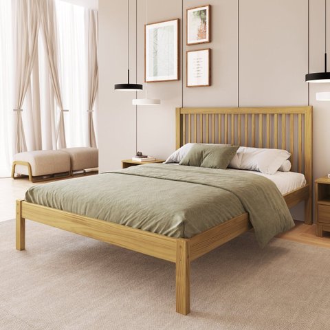 Cama de Casal Madeira Maciça com Lastro Lucy Marrom/Oak