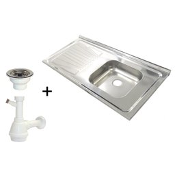 Pia Inox Fabrinox PSD1000D 100x52cm, cuba direita, válvula e sifão - 1