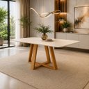 Ver imagem 1 de Mesa de Jantar 160 cm Madeira Maciça MDF Vidro Off White Bege Marrom-Claro