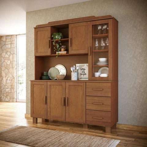 Armário 6 Portas 3 Gavetas Madeira Maciça Linha Cobre Marrom/Castanho