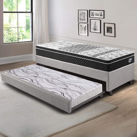 Bicama Box Solteiro Corino Linho 88x188x28 Cm com Colchão Gransleep Molas Verticoil