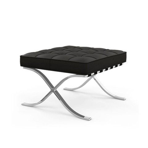 Puff Barcelona Cromado em Sintético Preto Cor Preto
