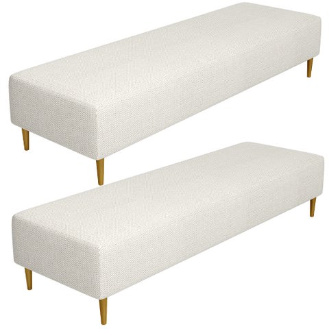 Kit 02 Puffs Decorativo Sala de Estar Bali W01 Pés Palito 210x60cm Linho Champagne - Lyam Decor