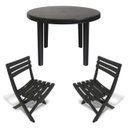 Ver imagem 1 de Mesa Redonda Plástico Desmontável 94cm Preta + 2 Cadeiras Dobráveis