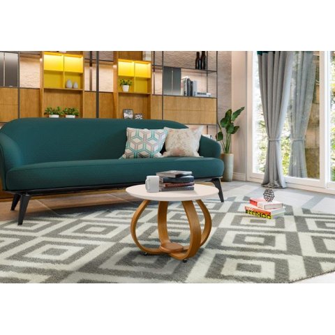 Mesa de Centro Inov Estilo Moderno com Pés Trabalhados em Madeira e Tampo em Mdf Cor Nature/off Whit