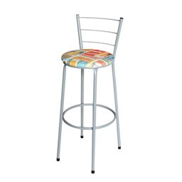 Banqueta Alta Cinza para Cozinha com Assento Estampado:happy Hour - 6