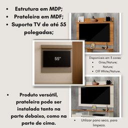 Painel para Tv até 55 Polegadas Versátil 100% Mdf 1 Prateleira Simples Nature/griss - 2
