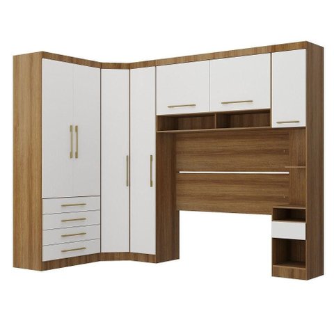Quarto 7 Portas 5 Gavetas Cab Qn Paris Master Luciane Móveis Avelã Pf/branco Pf