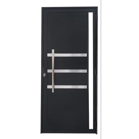 Porta de Giro Alumínio Preto Lambril c/Visor Lateral e Friso Px 80cm Maxx - 210x100 - Esquerda