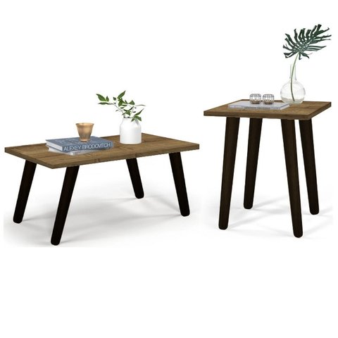 Conjunto 2 Mesas De Centro e Lateral - Sala de estar - Solanum - Pé Preto