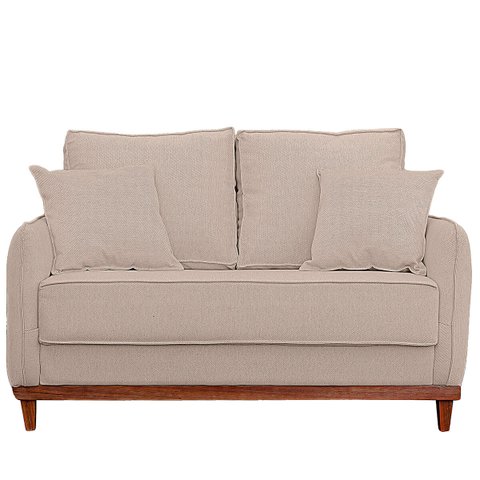 Sofa Sena 3 Lugares Base de Madeira para Sala Hotel Linho Palha