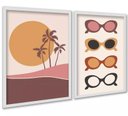 Ver imagem 1 de Kit 2 Quadros Óculos de Sol - Praia 45x34cm - com Vidro:moldura Branca