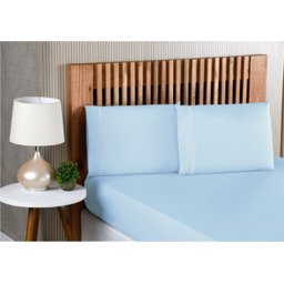 Jogo de Lençol Queen Size 3 Peças 100% Algodão Percal 200 Fios com Acabamento em Ponto Palito Azul - 1