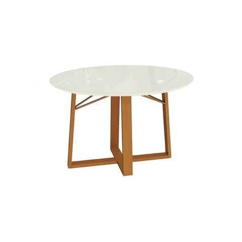 Mesa de Sala Jantar Elma Madeira Maciça + Tampo com Vidro 120x120cm Carvalho Off White