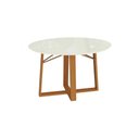 Ver imagem 1 de Mesa de Sala Jantar Elma Madeira Maciça + Tampo com Vidro 120x120cm Carvalho Off White