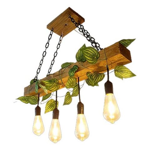Luminária Lustre Pendente Rústico Madeira Maciça 70cm 4 Bocais E27 Bivolt - Pó de Madeira