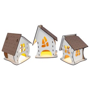Luminária Abajur de Mesa 3 Casinha Madeira G9 Decoração