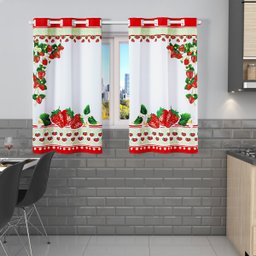 Cortina de Cozinha 2,20m X 1,30m Oxford Estampada Decorativa para Janela Alta Resolução Morango - 2