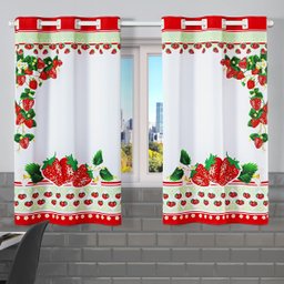 Cortina de Cozinha 2,20m X 1,30m Oxford Estampada Decorativa para Janela Alta Resolução Morango - 1