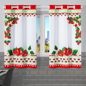Cortina de Cozinha 2,20m X 1,30m Oxford Estampada Decorativa para Janela Alta Resolução Morango