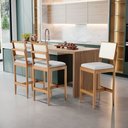 Ver imagem 3 de Kit com 4 Banquetas Milena Madeira Maciça Assento Estofado Encosto de Tela Sintética Linho Cinza 407