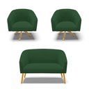Ver imagem 1 de Kit 01 Namoradeira 02 Lugares e 02 Poltronas Giratória Stella Veludo Verde Base Madeira MA30 - D'