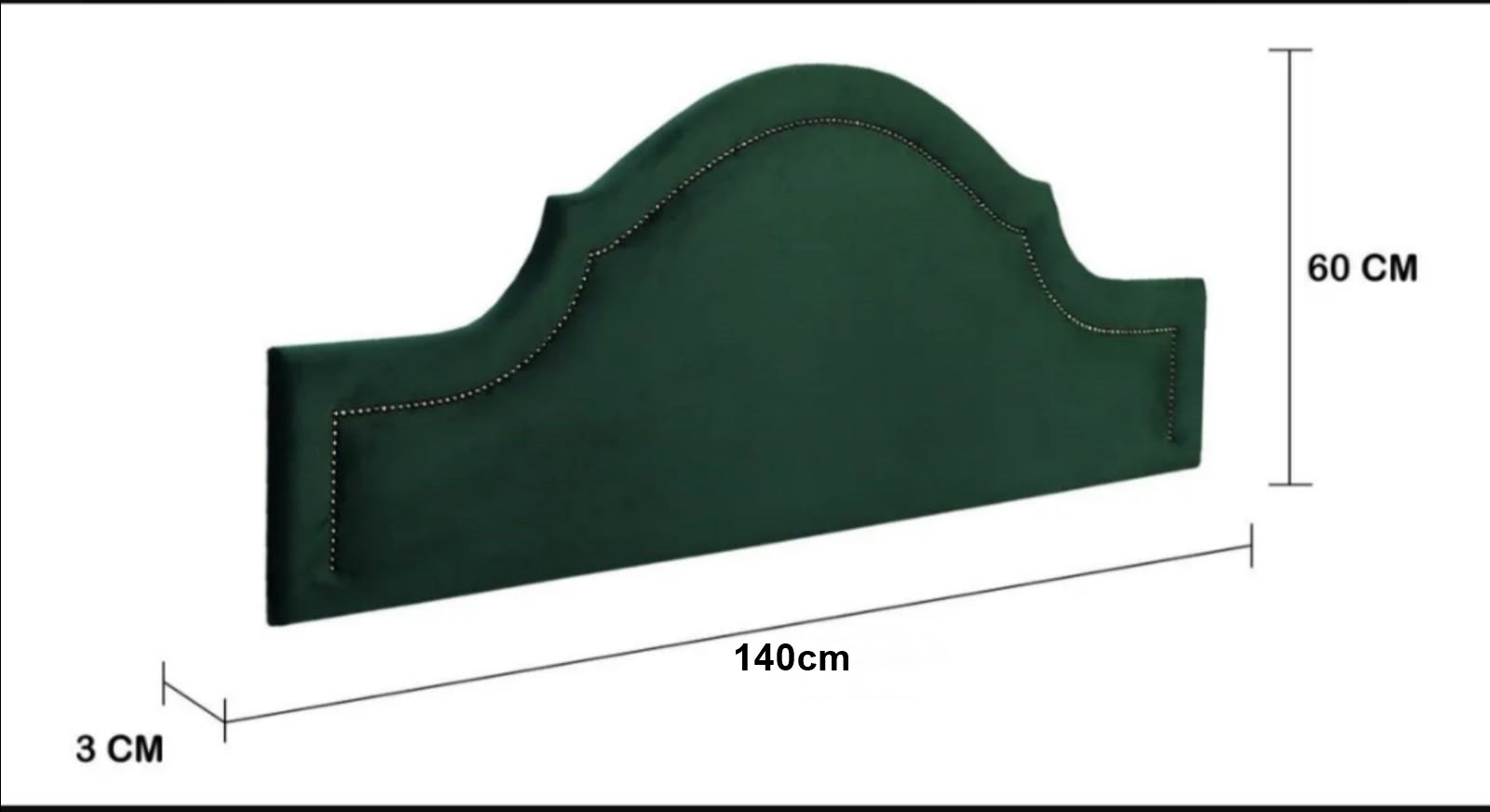 Cabeceira Casal Curva Luxo Estofada com Tachas 140x60 - Suede Verde Esmeralda - Tachas Fume - 3