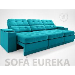 Sofá com Porta Copos e Carregador USB Eureka 2,30m Assento Retrátil e Reclinável Velosuede - 2
