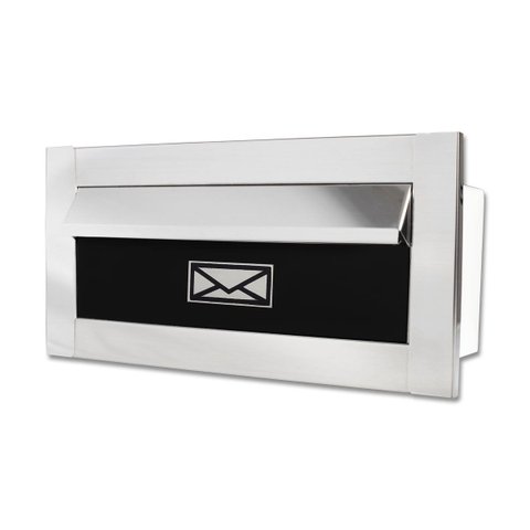 Caixa de Correio Carta F Inox Polido Brilhante Espelhado C Tarja Preta 20 Cm Profundidade