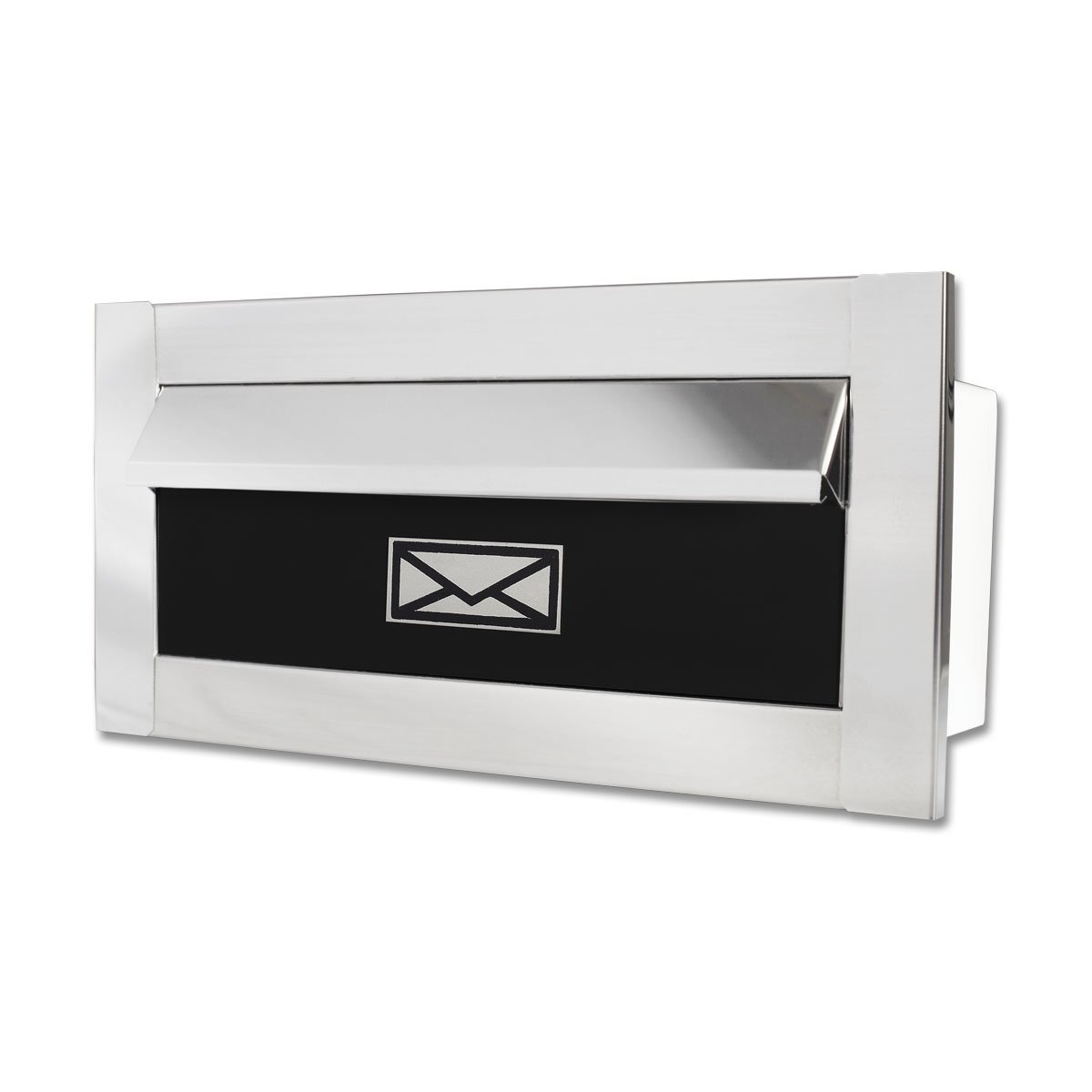 Caixa De Correio carta F Inox polido brilhante espelhado c tarja preta 20 cm profundidade - 1