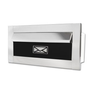 Caixa De Correio carta F Inox polido brilhante espelhado c tarja preta 20 cm profundidade