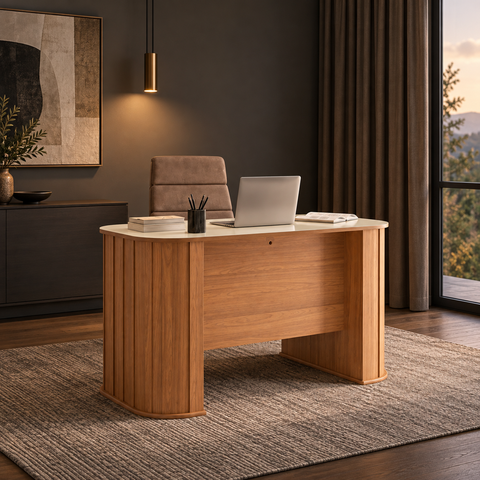 Mesa Escritório Ripada 135 cm c/01 Gaveta - Freijó/Off White