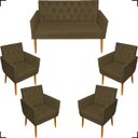 Ver imagem 1 de Kit Namoradeira Decorativa Para Sala Capitonê Com Base + 4 Poltronas Para Recepção Suede