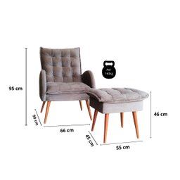 Poltrona Tasca com Puff Pillow Estofado Pé de Madeira Veludo:cinza Claro - 4
