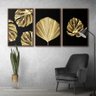 Quadro Premium Textura CXAlta Folha Ouro em Preto2 3un 40x60 - Moldura Ocre - 3