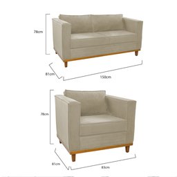 Kit Sofá 2 Lugares e 2 Poltronas Europa Linho Bege - Am Decor - 8