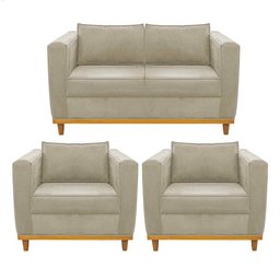 Kit Sofá 2 Lugares e 2 Poltronas Europa Linho Bege - Am Decor - 1