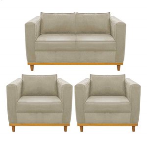 Kit Sofá 2 Lugares e 2 Poltronas Europa Linho Bege - Am Decor