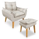 Ver imagem 1 de Kit Poltrona Decorativa e Puff Opala Luxo Linho Bege Dal Poz Estofados