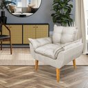 Ver imagem 2 de Kit Poltrona Decorativa e Puff Opala Luxo Linho Bege Dal Poz Estofados