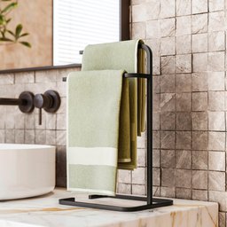 Porta Toalha de Pia Bancada Lavabo Duplo Quadrado Aço Preto - 2