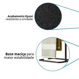 Porta Toalha de Pia Bancada Lavabo Duplo Quadrado Aço Preto - 4